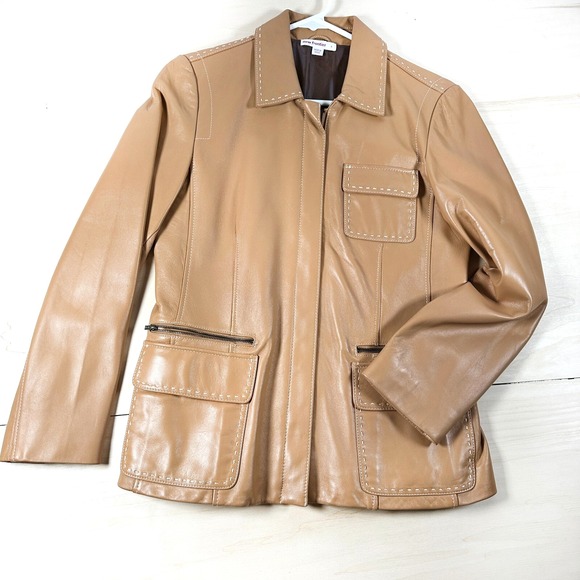 New Frontier Leather Jacket Cognac Tan Saddle Blazer Zip Women's‎ 4 Western - Picture 1 of 10